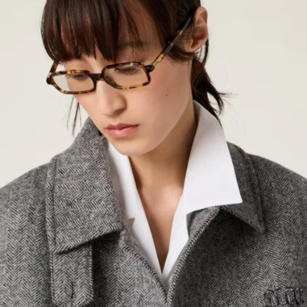 NEW SMU 11Z 14L08N MIU MIU HAVANA CLEAR MU11ZS 14L08N SQUARE WOMEN EYEGLASSES